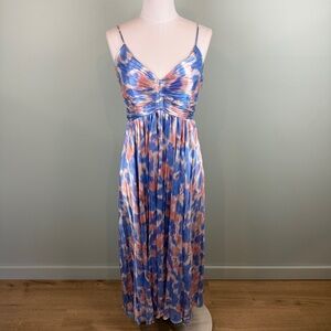 ASTR the Label Maeve Pleated pink & blue Maxi dress, cocktail wedding guest Med.